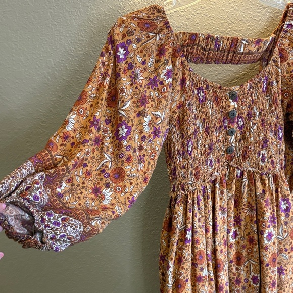 Bluivy Floral Bohemian Dress in Orange and Purple/ Size small - Picture 2 of 12